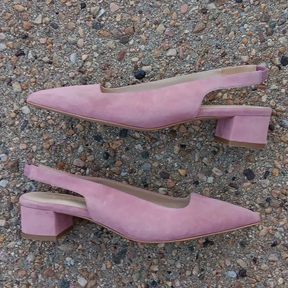 Everlane sling back small block heel pink suede leather shoes womens sz 8 - Picture 4 of 8